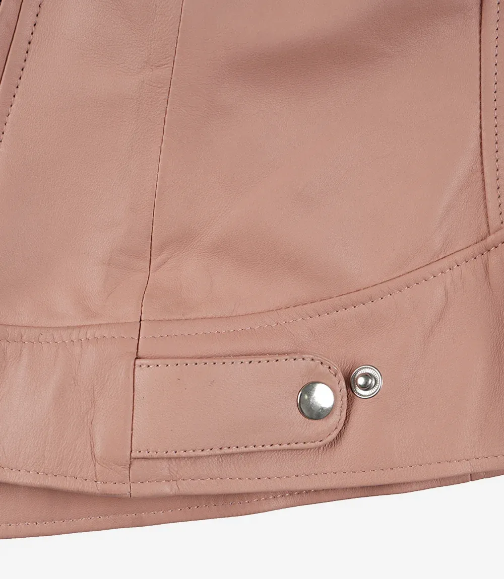Dodge Light Pink Biker Style Leather Jacket for Women Dodge Light Pink Biker Style Leather Jacket for Women
