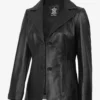 Womens Two Button Black Premium Leather Blazer