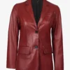Womens Two Button Red Waxed Leather Blazer