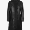 Women's Long Black Leather Car Coat - Notch Lapel