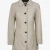 Women's Real Leather Off White 3/4 Length Coat