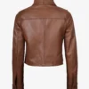 Womens Cropped Cognac Leather Jacket