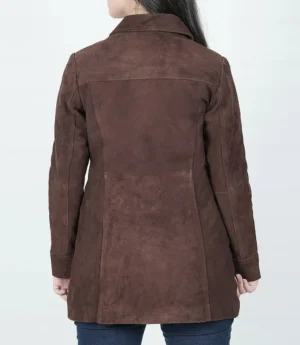 Womens Dark Brown Suede Button Down Coat