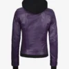 Womens Purple Bomber Leather Jacket - Removable Hood