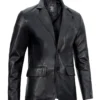 Mens Two Button Notch Lapel Black Leather Blazer