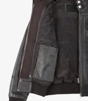 Womens Distressed Brown Hooded Bomber Leather Jacket