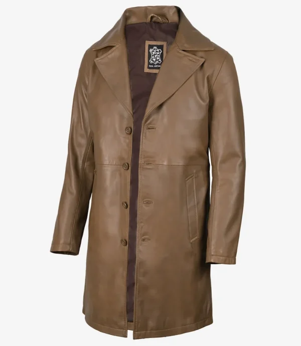 Mens 3/4 Length Lambskin Leather Brown Coat