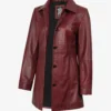 Womens Button Down Burgundy Leather Car Coat