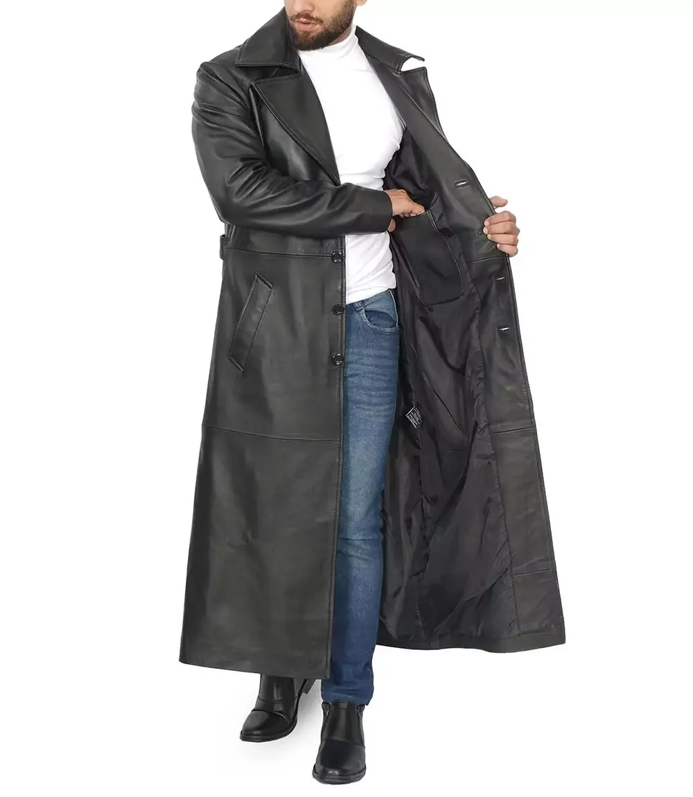 Men's Full-Length Black Leather Overcoat - Duster Coat Men's Full-Length Black Leather Overcoat - Duster Coat