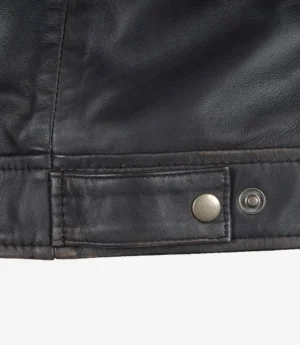 Mens Shirt Collar Classic Distressed Brown Leather Jacket
