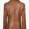 Womens Two Button Tan Leather Blazer - Notch Lapel
