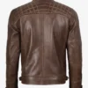 Men's Chocolate Brown Biker Style Leather Jacket - Quilted Shoulders