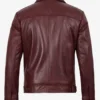 Mens Classic Shirt Collar Burgundy Harrington Leather Jacket
