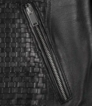 Maude Black Textured Leather Jacket for Women