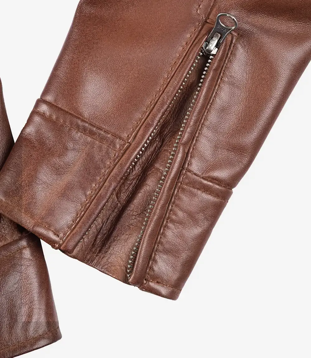 Women's Cognac Waxed Real Leather Biker Style Jacket Women's Cognac Waxed Real Leather Biker Style Jacket