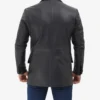 Mens Notch Lapel 2 Buttons Black Lambskin Leather Blazer