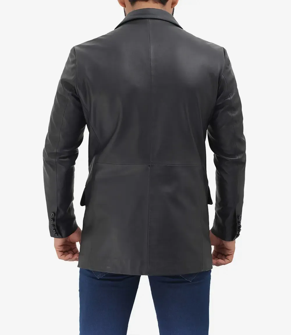 Mens Notch Lapel 2 Buttons Black Lambskin Leather Blazer Mens Notch Lapel 2 Buttons Black Lambskin Leather Blazer