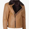 Men's Camel Brown Shearling Moto Leather Jacket