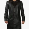 Men's 3/4 Length Black Leather Shearling Coat