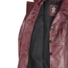 Womens Three Button Burgundy Leather Blazer