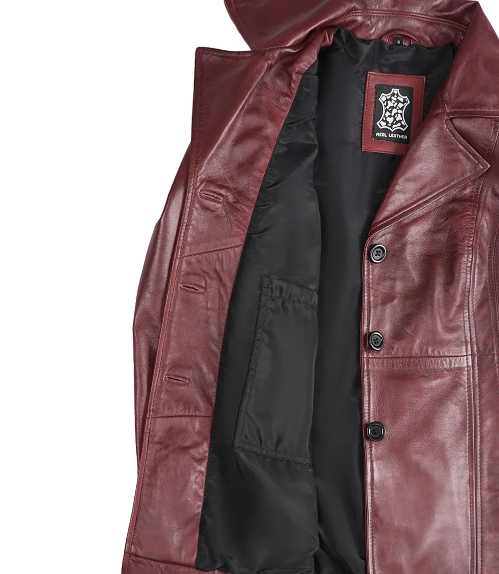 Womens Three Button Burgundy Leather Blazer Womens Three Button Burgundy Leather Blazer