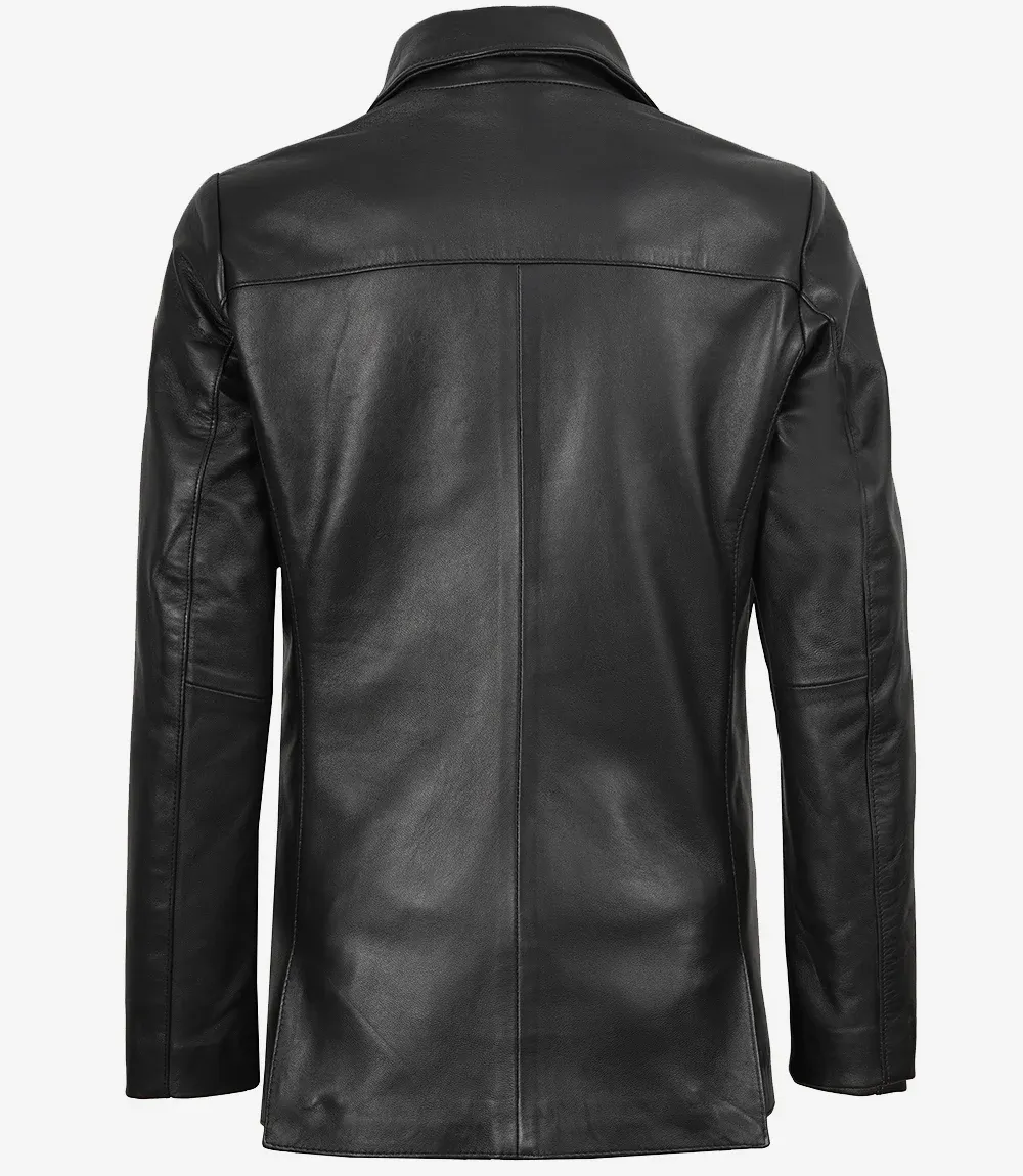 Womens Two Button Notch Lapel Black Leather Blazer Jacket Womens Two Button Notch Lapel Black Leather Blazer Jacket