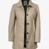 Women's Real Lambskin Leather 3/4 Length Beige Coat