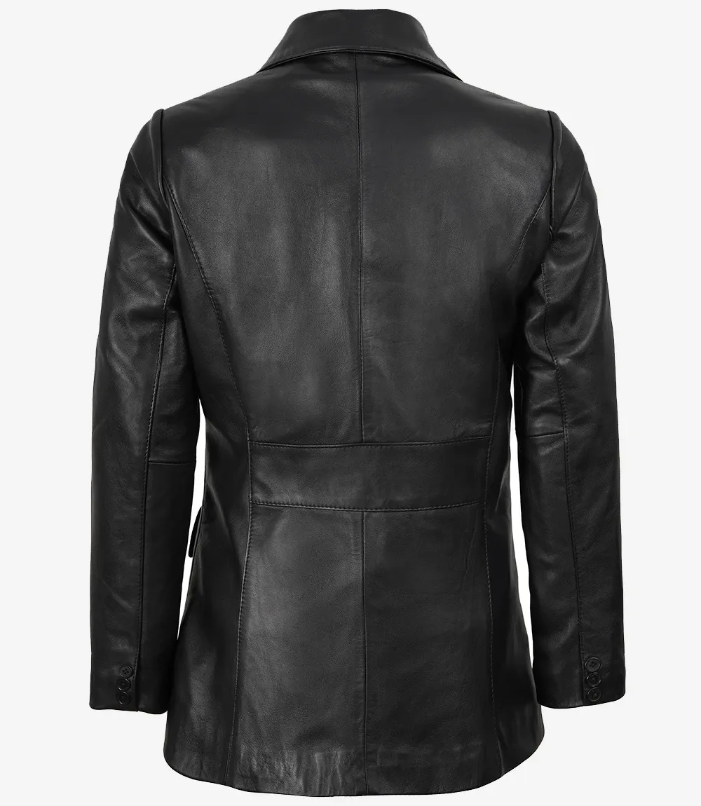 Shannon Women's Two Button Black Leather Blazer Shannon Women's Two Button Black Leather Blazer