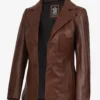 Women's Notch Lapel Two Button Cognac Leather Blazer
