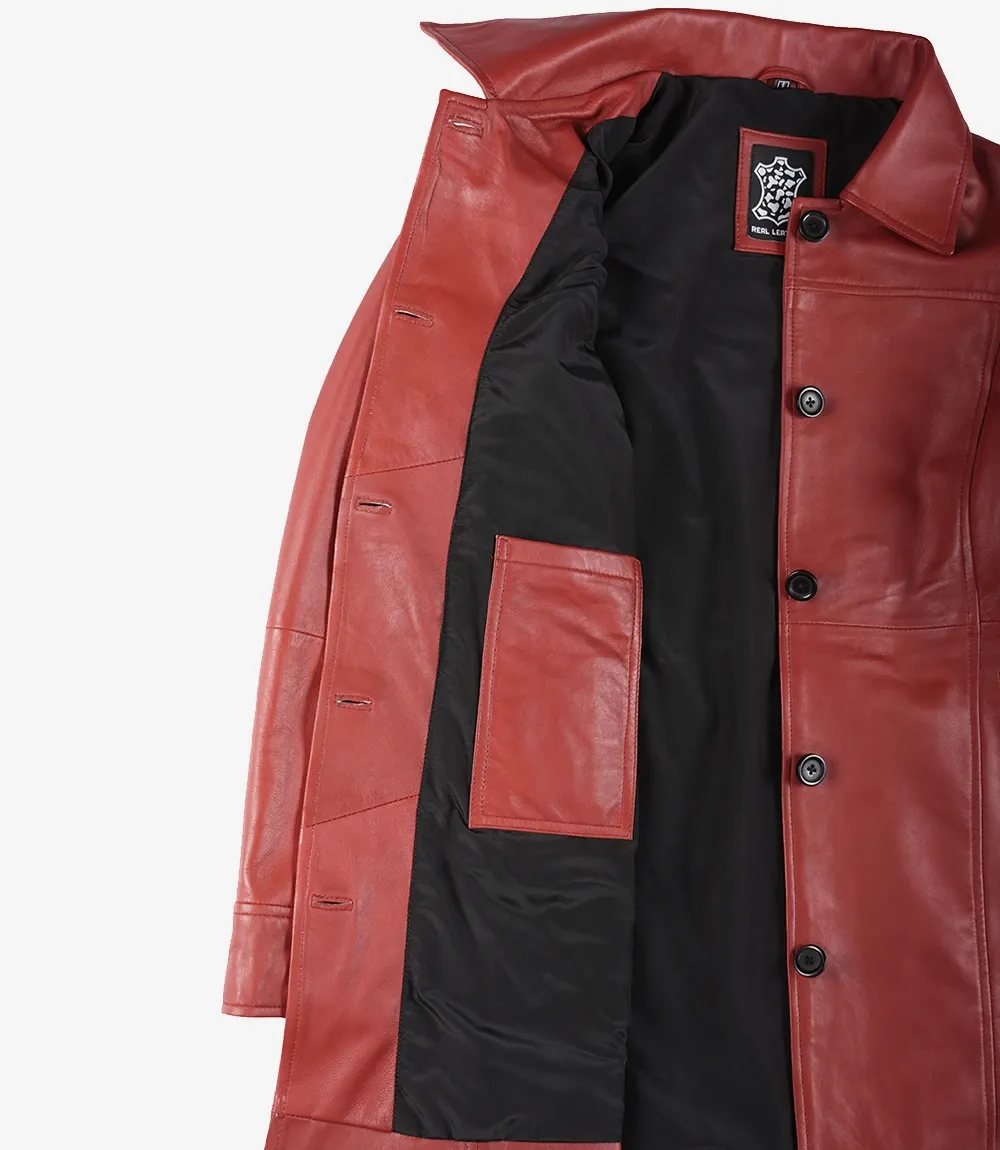 Womens Real Lambskin Leather Red Car Coat Womens Real Lambskin Leather Red Car Coat