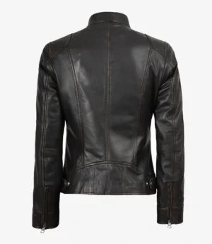 Dodge Womens Distressed Brown Biker Style Leather Jacket
