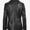 Notch Lapel Collar Double Breasted Black Leather Coat Women