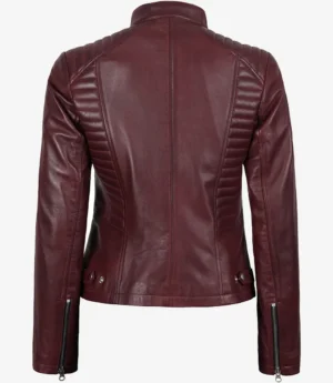 Women's Burgundy Leather Biker Style Jacket