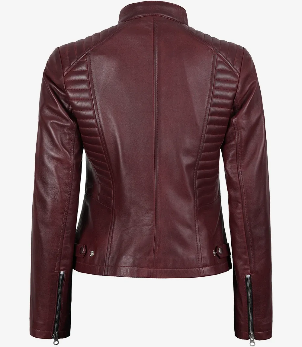 Women's Burgundy Leather Biker Style Jacket Women's Burgundy Leather Biker Style Jacket