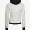Womens Off White Bomber Leather Jacket with Removable Hood