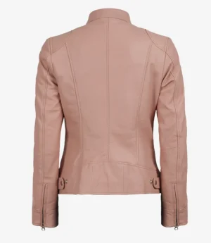 Dodge Light Pink Biker Style Leather Jacket for Women