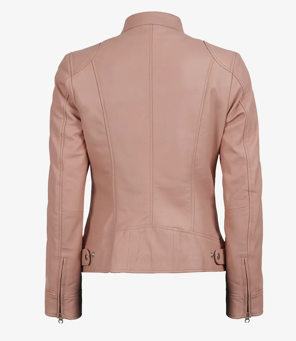 Dodge Light Pink Biker Style Leather Jacket for Women Dodge Light Pink Biker Style Leather Jacket for Women