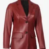 Womens Two Button Red Waxed Leather Blazer