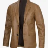 Mens Two Button Camel Brown Leather Blazer
