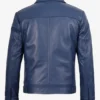 Men's Classic Blue Leather Jacket with Shirt Collar