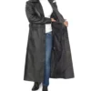 Men's Full-Length Black Leather Overcoat - Duster Coat