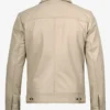 Mens Classic Shirt Collar Beige Harrington Leather Jacket
