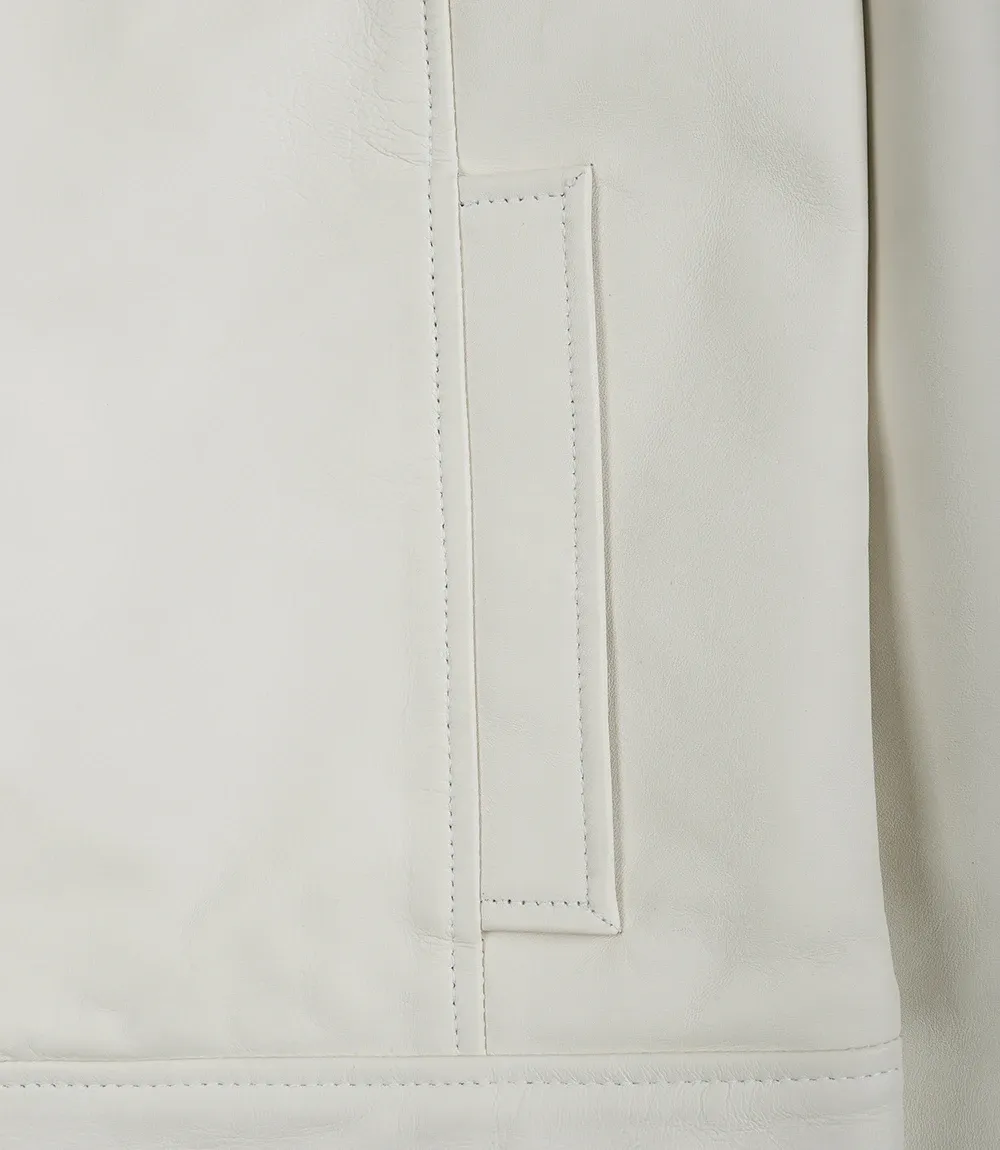 Mens Shirt Collar Off White Harrington Leather Jacket