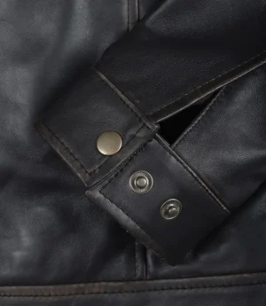 Mens Shirt Collar Classic Distressed Brown Leather Jacket