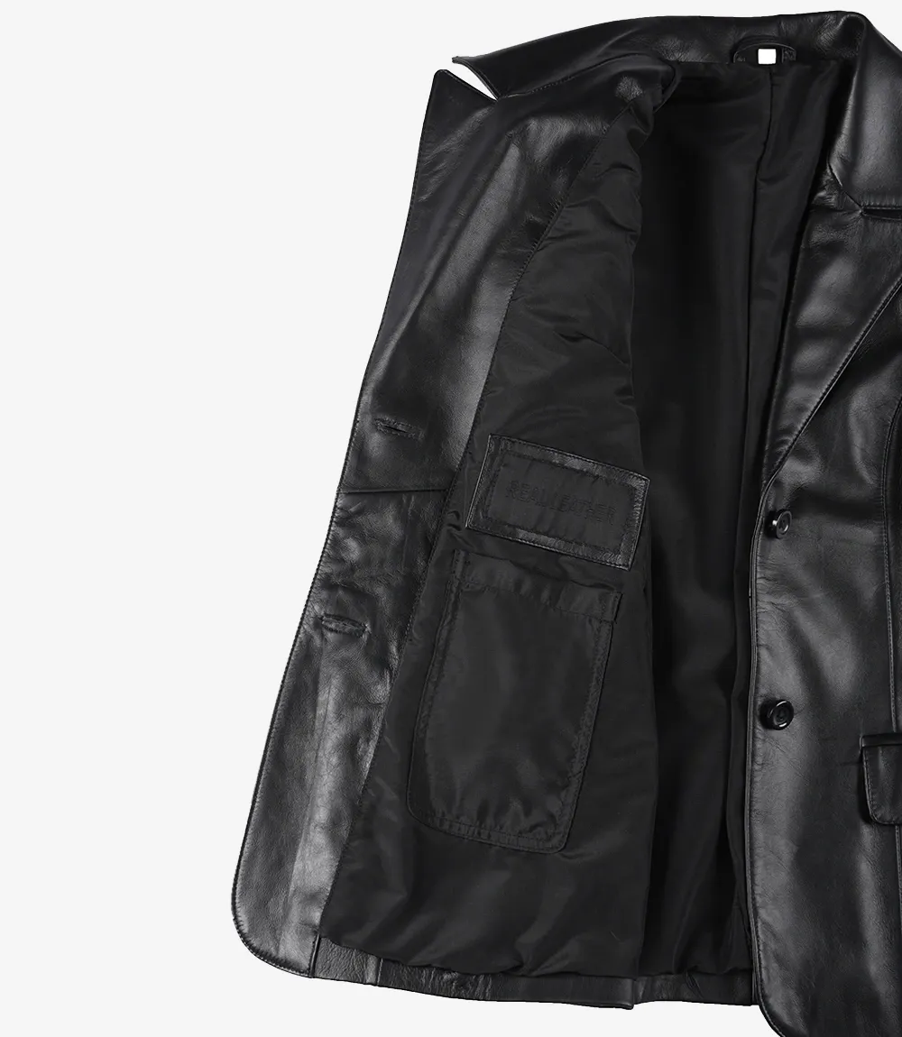 Women's Two Button Black Leather Blazer Women's Two Button Black Leather Blazer