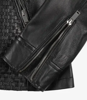 Maude Black Textured Leather Jacket for Women