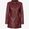 Womens Button Down Burgundy Leather Car Coat
