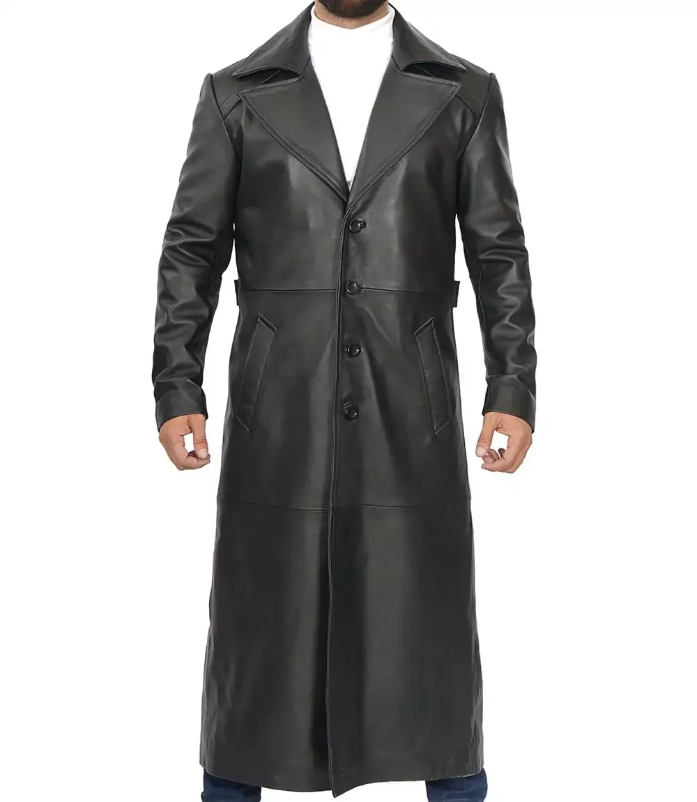 Men's Full-Length Black Leather Overcoat - Duster Coat Men's Full-Length Black Leather Overcoat - Duster Coat
