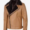 Men's Camel Brown Shearling Moto Leather Jacket