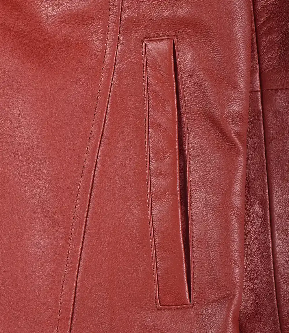 Womens Real Lambskin Leather Red Car Coat Womens Real Lambskin Leather Red Car Coat